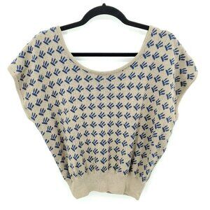 VTG 1980s Christian Dior 100% Cotton Short Sleeve Scoop Neck Sweater L Tan/Blue